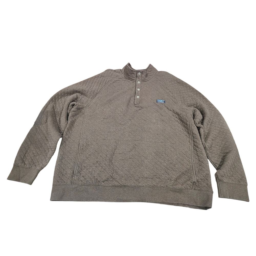 LL Bean Quilted Snap Neck Pullover Sweatshirt Brown XXL Traditional Fit